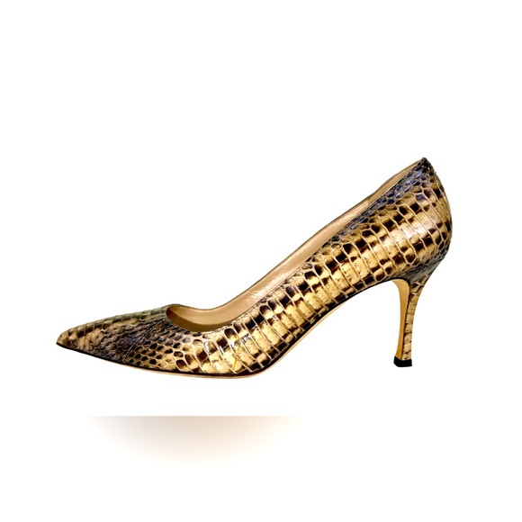 MANOLO BLAHNIK SNAKE PRINT LEATHER HEELS - Picture 1 of 9